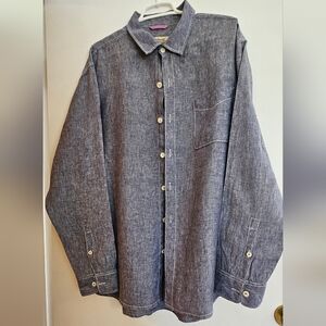 Tommy Bahama Mens Blue 100 % Linen Button Donw Shirt Long Sleeves Size XL